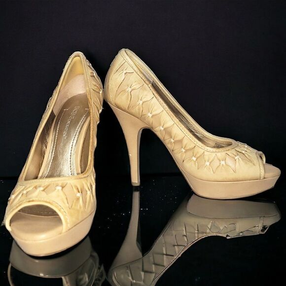 BCBGenerations cream braid style peep-toe heels - Picture 5 of 7